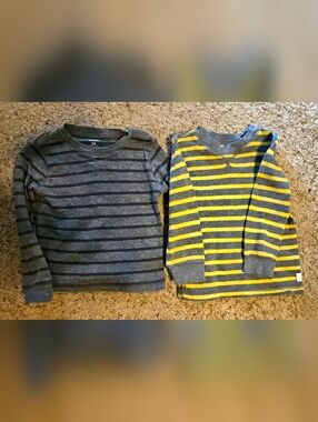 Carter's Gray Striped Long-Sleeve Top Duo with Yellow Accent